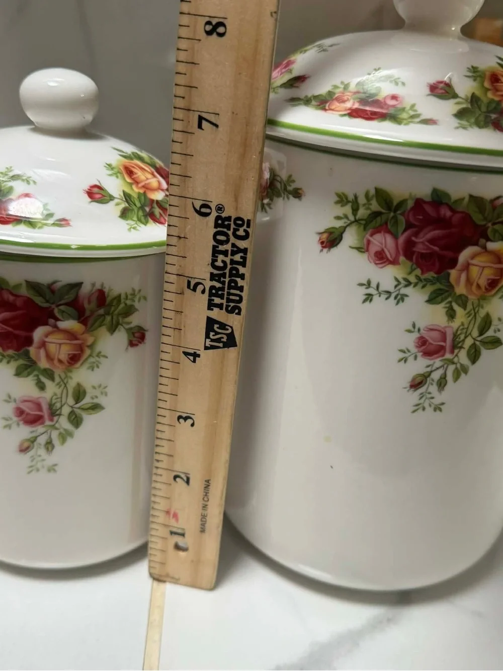 Royal Albert White Porcelain Canister Set with Pink and Yellow Rose Pattern